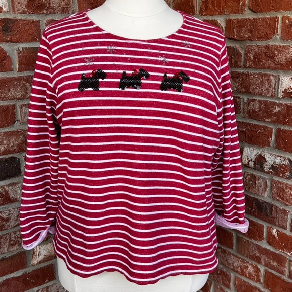 CJ BANKS 2X STRIPED SCOTTIE SWEATSHIRT - Picture 2 of 11